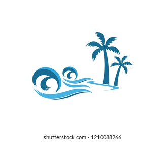 Palm tree beach holidays logo vector template