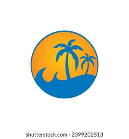 logotipo vectorial de icono de la playa de palmeras