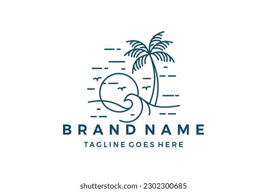 Palm Tree Beach Island Logo Design vector template