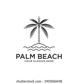Palm Tree Beach Line art for Hotel Restaurant Vacation Holiday Travel logo design