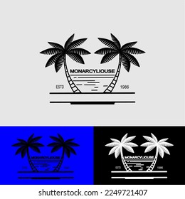 Palm Tree Beach Line art for Hotel Restaurant Vacation Holiday Travel logo design,vector