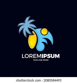 Palm Tree Beach Logo Design Illustration
