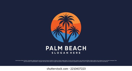 Palm tree and beach logo design for holiday summer icon with creative modern concept