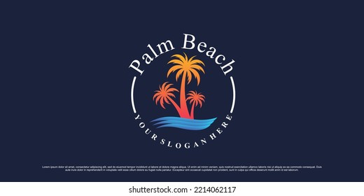 Diseño del logotipo de palmeras y playa para el verano de vacaciones icono con concepto moderno creativo