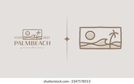 Palm Tree Beach Logo Template. Universal creative premium symbol. Vector illustration. Creative Minimal design template. Symbol for Corporate Business Identity