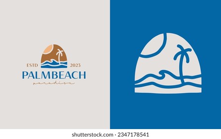 Plantilla de logotipo de la playa del árbol de palmeras. Símbolo universal creativo premium. Ilustración vectorial. Plantilla de diseño Mínimo Creativo. Símbolo de identidad empresarial