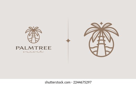 Palm Tree Beach Monoline Logo. Universal creative premium symbol. Vector sign icon logo template. Vector illustration