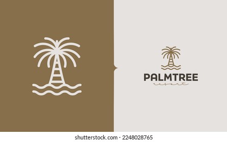 Logo de Palm Tree Beach Monoline. Símbolo universal creativo premium. Plantilla de logotipo del icono de signo del vector. Ilustración del vector