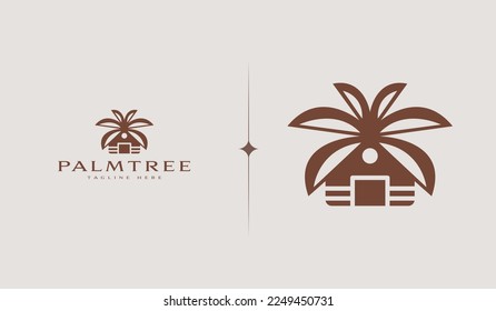 Palm Tree Beach Monoline Logo. Universal creative premium symbol. Vector sign icon logo template. Vector illustration