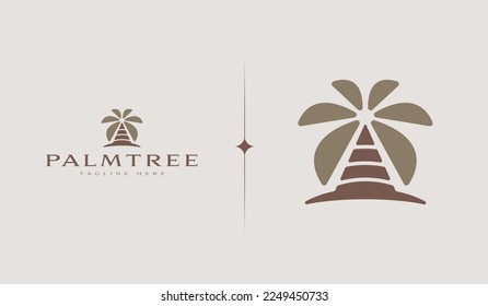Logo de Palm Tree Beach Monoline. Símbolo universal creativo premium. Plantilla de logotipo del icono de signo del vector. Ilustración del vector
