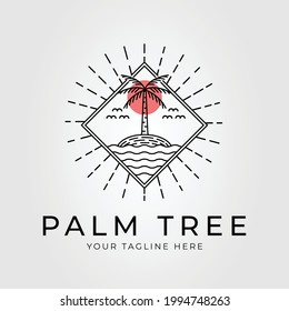 palm tree beach outline logo vector illustration design