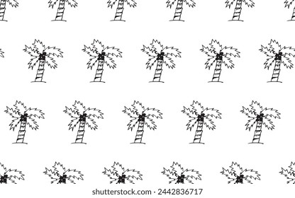 palm tree. beach. the pattern. seamless pattern. drawing. vector. for textiles, wrappers. packages. the pattern is drawn in the doodle style. a paradise drawing with palm trees.