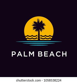 Palm Tree Beach Silhouette for Hotel Restaurant Vacation Holiday Travel logo design 