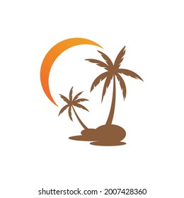 Palm Tree Beach Silhouette for Hotel Restaurant Vacation Holiday Travel logo design