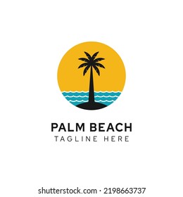 Palm Tree Beach Silhouette for Hotel Restaurant Vacation Holiday Travel logo design