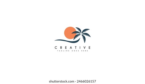 Palm Tree Beach Silhouette for Hotel Restaurant Vacation Holiday Travel logo design