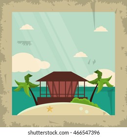 palm tree beach summer holiday vacation icon. Colorful and grunge illustration. Vector graphic