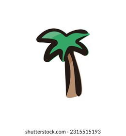 Palm tree - Beach and summer icon (Hand-drawn line, colored version)