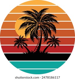 Palm Tree and Beach Summer T-Shirt Design.