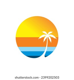 palm tree beach sunset logo