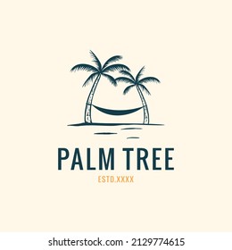 Palm tree with beach swing logo design vector illustration