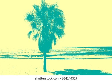 Palm tree. Palm tree in the beach. Tropical tree. Vector illustration. 