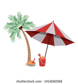 palm tree with beach umbrella striped