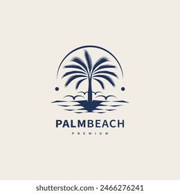 palm tree and beach for vacation or travel logo design 