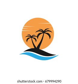 palm tree beach vector logo template