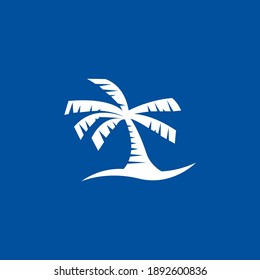 Palm Tree Beach Wave on Blue Background Icon Symbol Logo