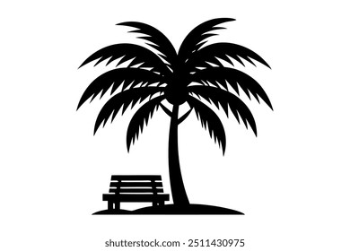 Uma palmeira com vetor de silhueta de ramo, ícone no fundo branco.