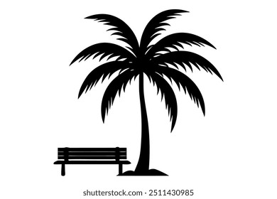 Una palmera con el Vector de la silueta del beanch, icono en el fondo blanco.