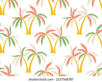Palm tree beautiful seamless pattern vector design. Tropical island plants fabric ornament. Coconut palm tree wallpaper in miami style. Paradise rapport. Summer fashion print.