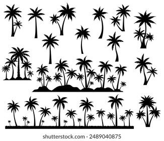 Palm Tree Big Set With Isolated White Background , Vector Illustration
 
