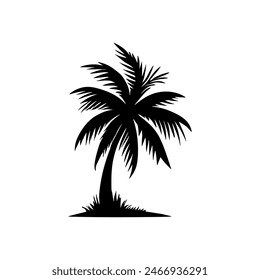 Palm tree black coconut icon. Palmetto beach black summer palm tree hawaii vector icon