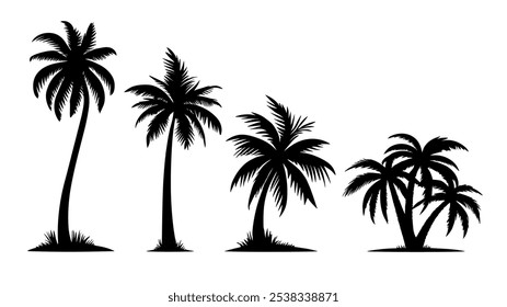 Palm tree black coconut icon. Palmetto beach black summer palm tree hawaii vector icon