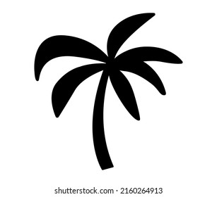 Palm Tree Black Monochrome Silhouette Or Icon Or Pictogram. Vector Isolated Shape In Modern Doodle Style.