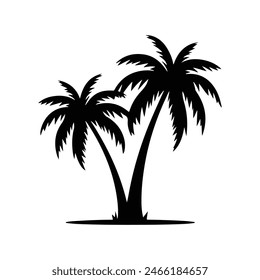 Palm Tree Black Silhouette Isolated White Background Tree icon Vector