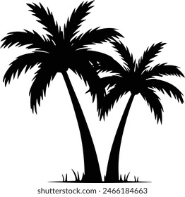 Palm Tree Black Silhouette Isolated White Background Tree icon Vector