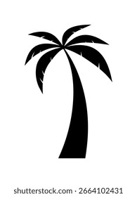 Palm tree, black silhouette isolated on a white background, graphic vector simple illustration. Botanical element logo, exotic tree icon for design, decoration, poster, hand-drawn