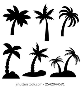 Palm Tree black silhouette set. Tropical exotic island vector elements.