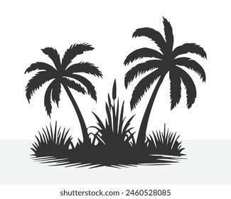 palm tree black silhouettes Vector white background