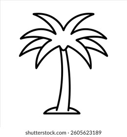Palm tree black and white outline icon on white background