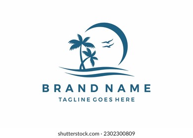 palm tree blue Logo design vector template