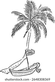 Palm Tree and Boat Sketch for Summer Decor Projects