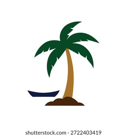 Palmera con el icono de la Ilustración vectorial del barco