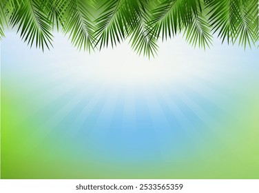 Fondo aislado del sunburst del marco de la rama de la palmera con la malla del gradiente, Ilustración vectorial