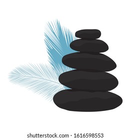 palm tree branches in behind of aligned zen pebbles, vector