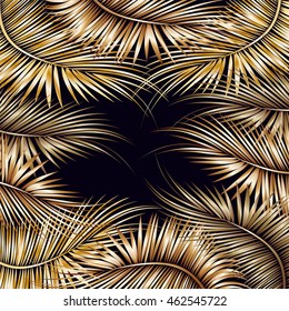 Palm tree branches on black background. Vector illustration.