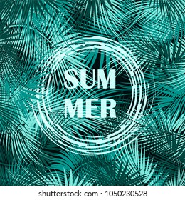 Palm tree branches on dark background. Vector illustration.
